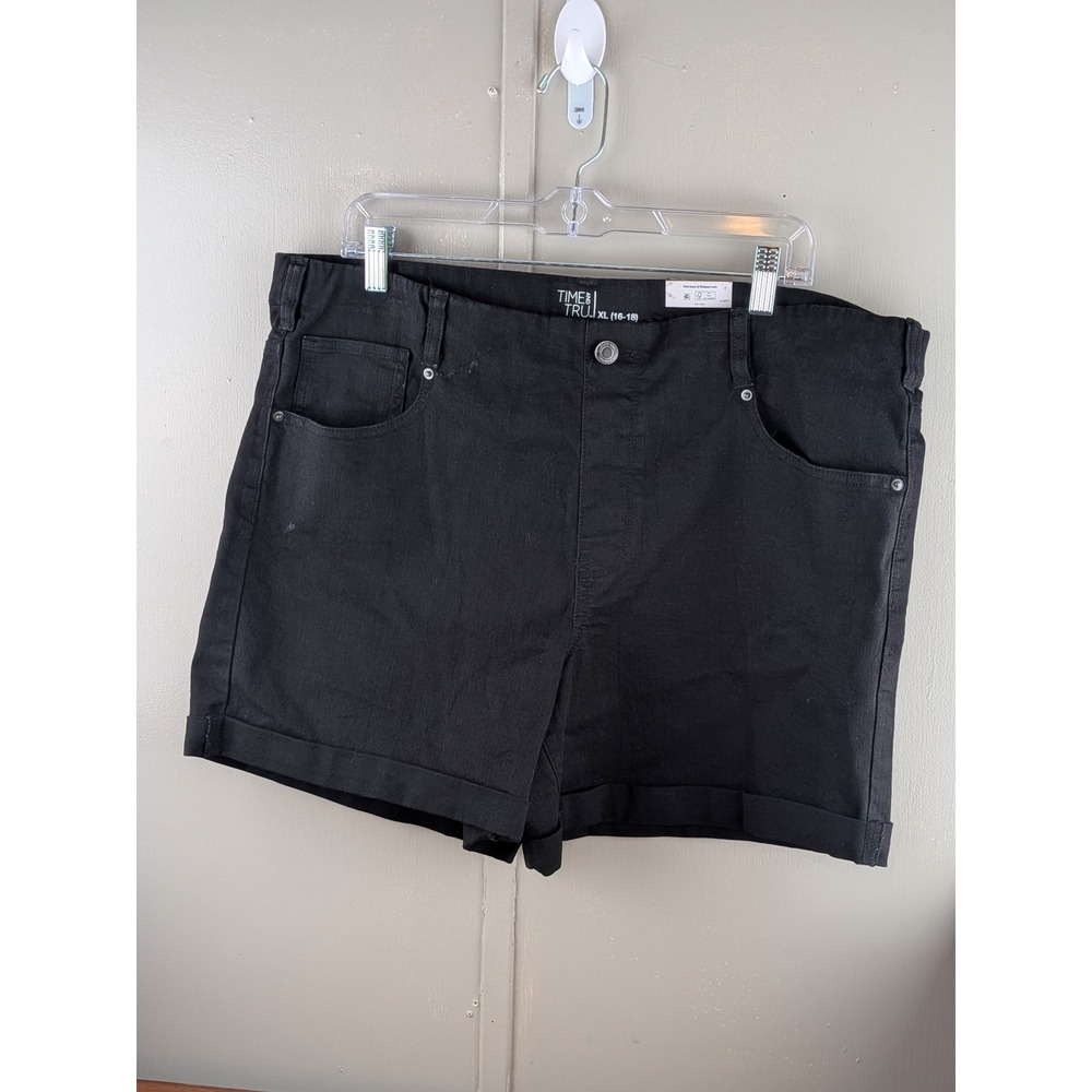 Time and Tru Womens Black Denim Cuffed Shorts Size XL 16-18 NWT